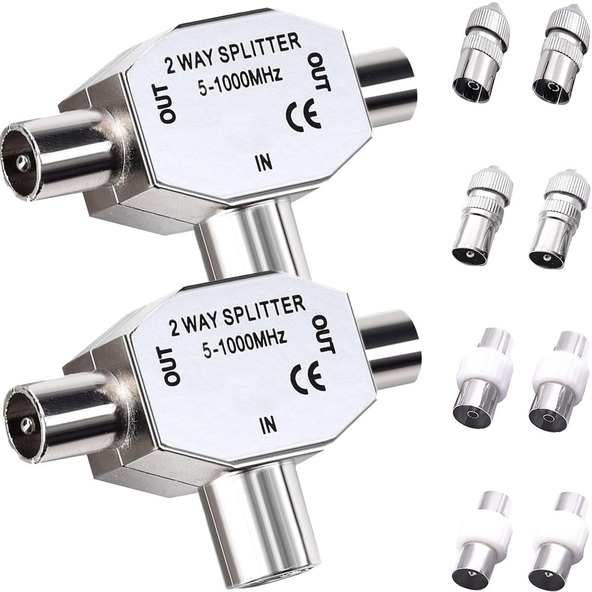 2pcs TV Splitter, 2 Way TV Antenna Divider, Coaxial Plug, Digital Signal Antenna Divider with TV Plug/Socket, Plug - ShopVlot