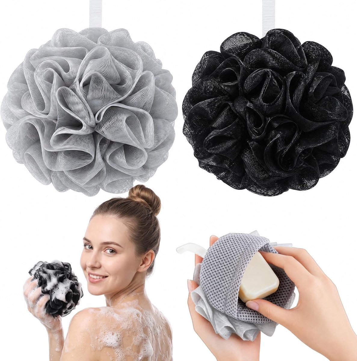2 Pack Badcactus met Zeepzakje – Verdikte Douwcactus & Body Scrubber, Sneldrogende Luffa met Zachte Mals - ShopVlot