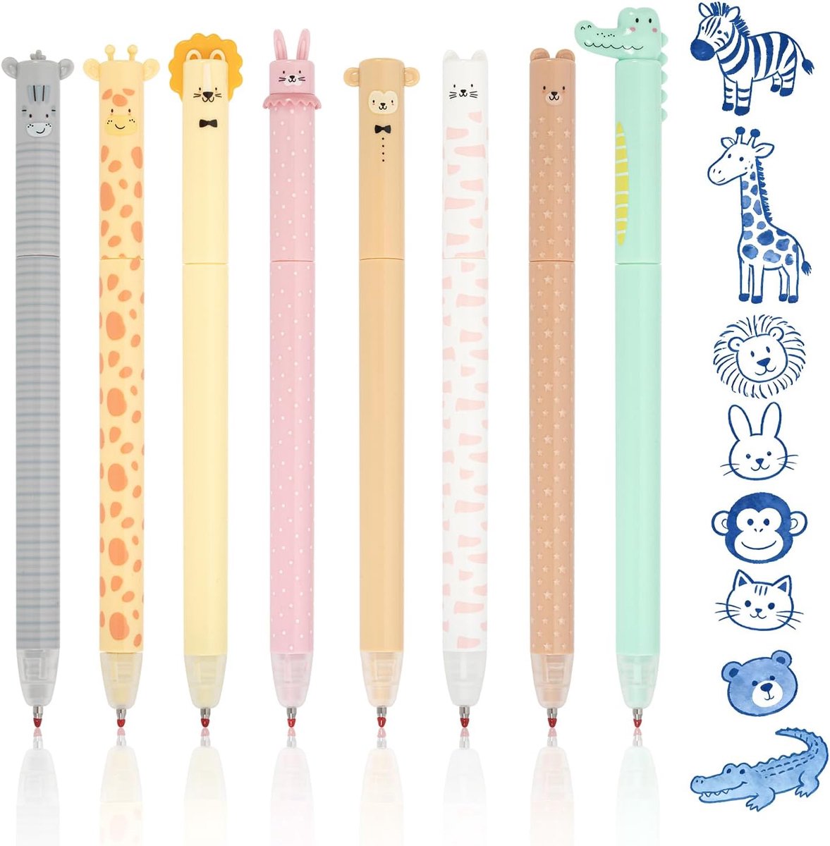 Zouwel Erasable Pens Set of 8 Gel Pens, Erasable with Animal Designs, 0.7 mm Tip, Erasable Ballpoint Pen with - ShopVlot