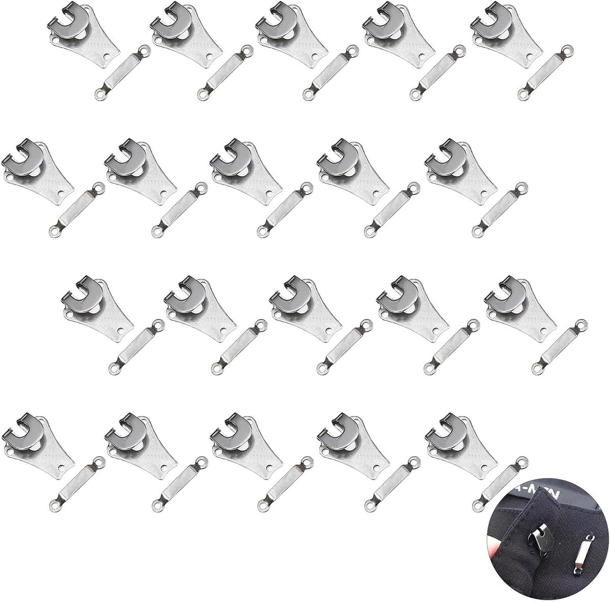 DALAETUS 20 sets trouser fasteners hook and rod, silver hook and eye closures, sewable eye closures, for repairing - ShopVlot