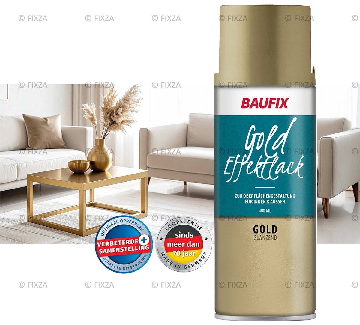 BAUFIX – Decoratieve Goudverf Spuitbus – Hoogglans Lak voor Hout, Metaal, Glas en Kunststof – Binnen en Buiten