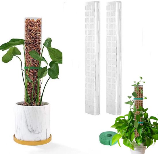 Kunststof mosstok – 2-delige set + klittenband – Klimplantsteun – Stapelbare steun voor kamerplanten –60cm plantenstokken voor klimkunststoffen-stapelbare plantenstokken voor kamerplanten-klimmen-klimplanten- met haak en lus sluiting
