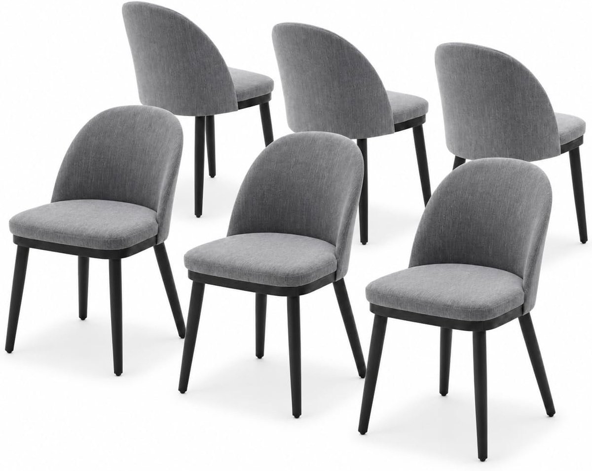 Eetkamerstoel - Moderne Linnen Stoel Gebogen Rug & Houten Poten 136kg - Grijs