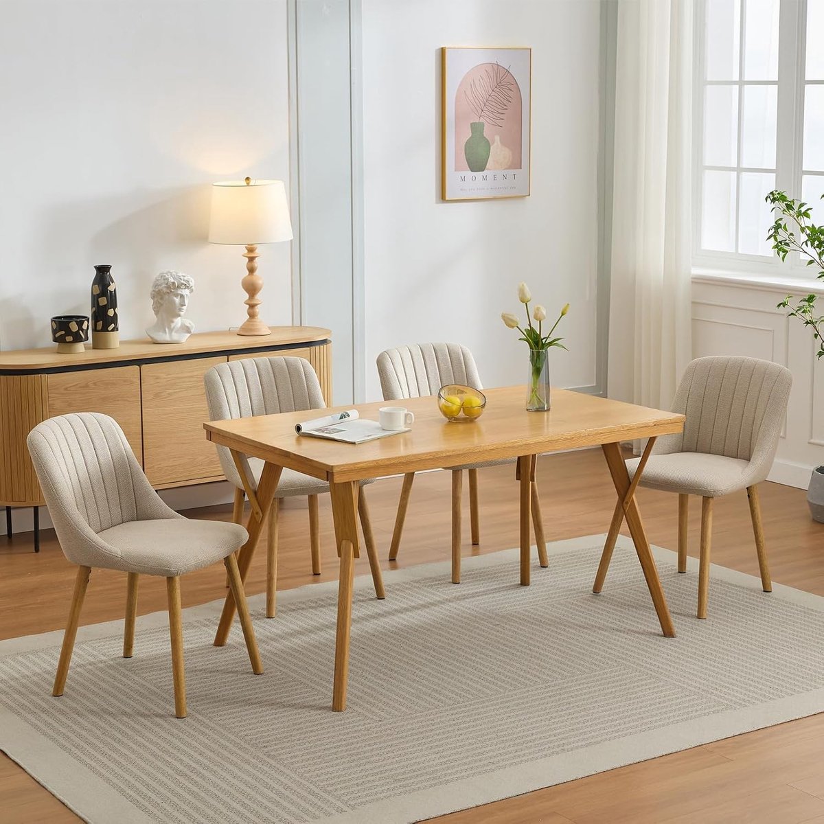 Eetkamerstoelen Set van 4 - Beige Moderne Stoelen Eikenhout 136kg
