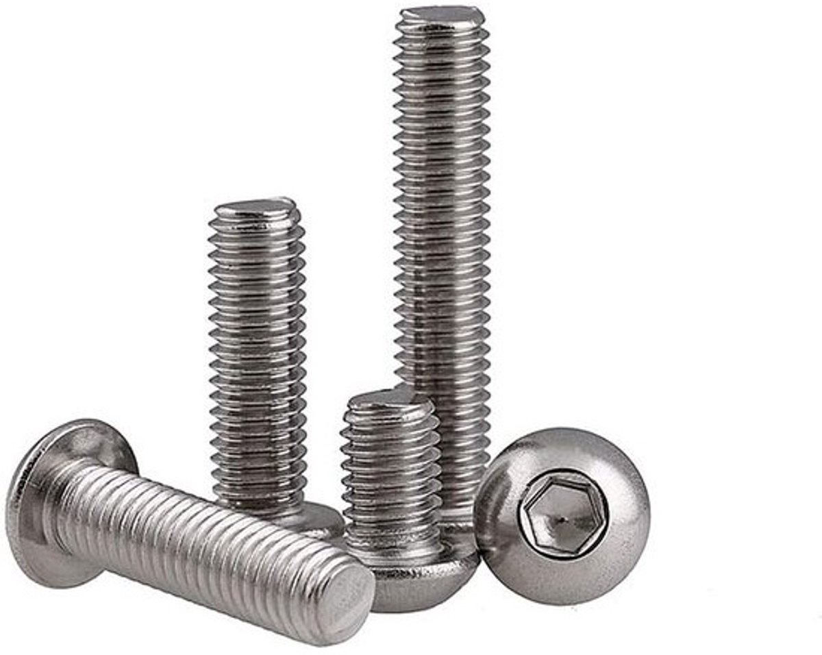 Machineschroef - Ronde kop - Inbusschroeven - Bouten - Industriële bevestiging - Roestvrij staal 304 - M6 x 100 mm - 5 stuks - Zilver