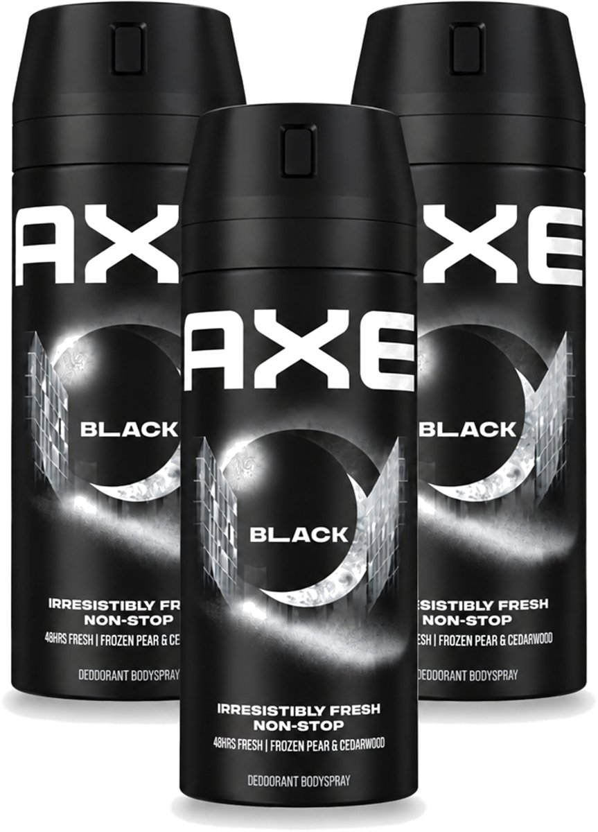 3 x Axe - Deodorant Bodyspray - 48hrs Fresh - Black - Frozen Pear & Cedarwoord - 150 ml - Voordeelverpakking - 3 stuks