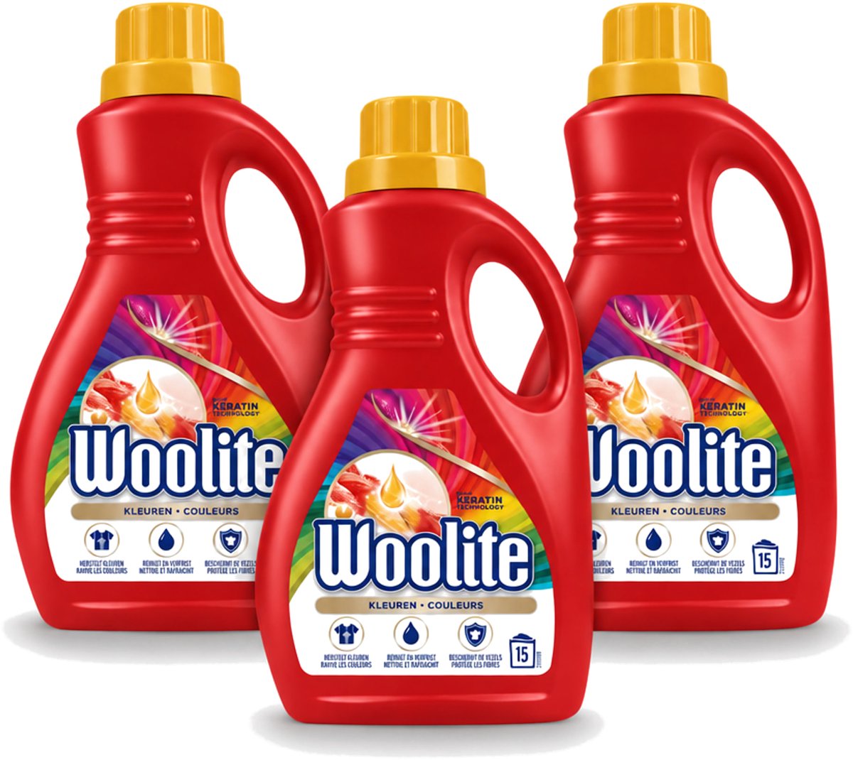 3 x Woolite Color - Vloeibaar Wasmiddel - Met Keratine - Gekleurde Was - 15 Wasbeurten - 0,9L - Voordeelverpakking - 3 stuks