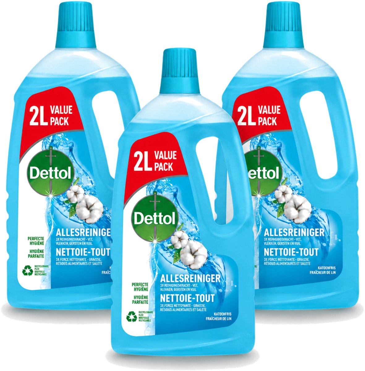 3 x Dettol - Allesreiniger - Katoenfris - Perfecte Hygiëne - 2L - Voordeelverpakking - 3 stuks