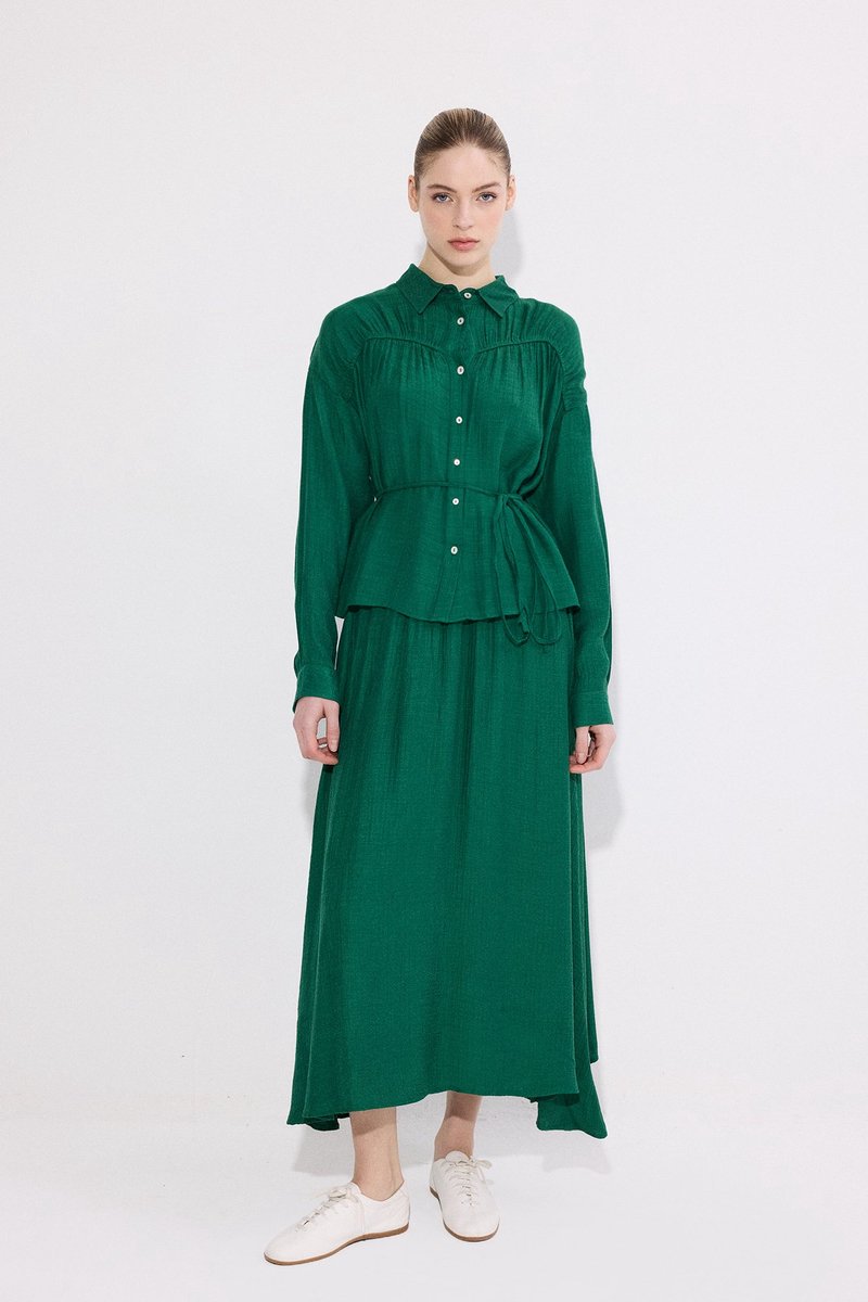 Touché Privé - Viscose set van overhemd en rok - Groen - Dames