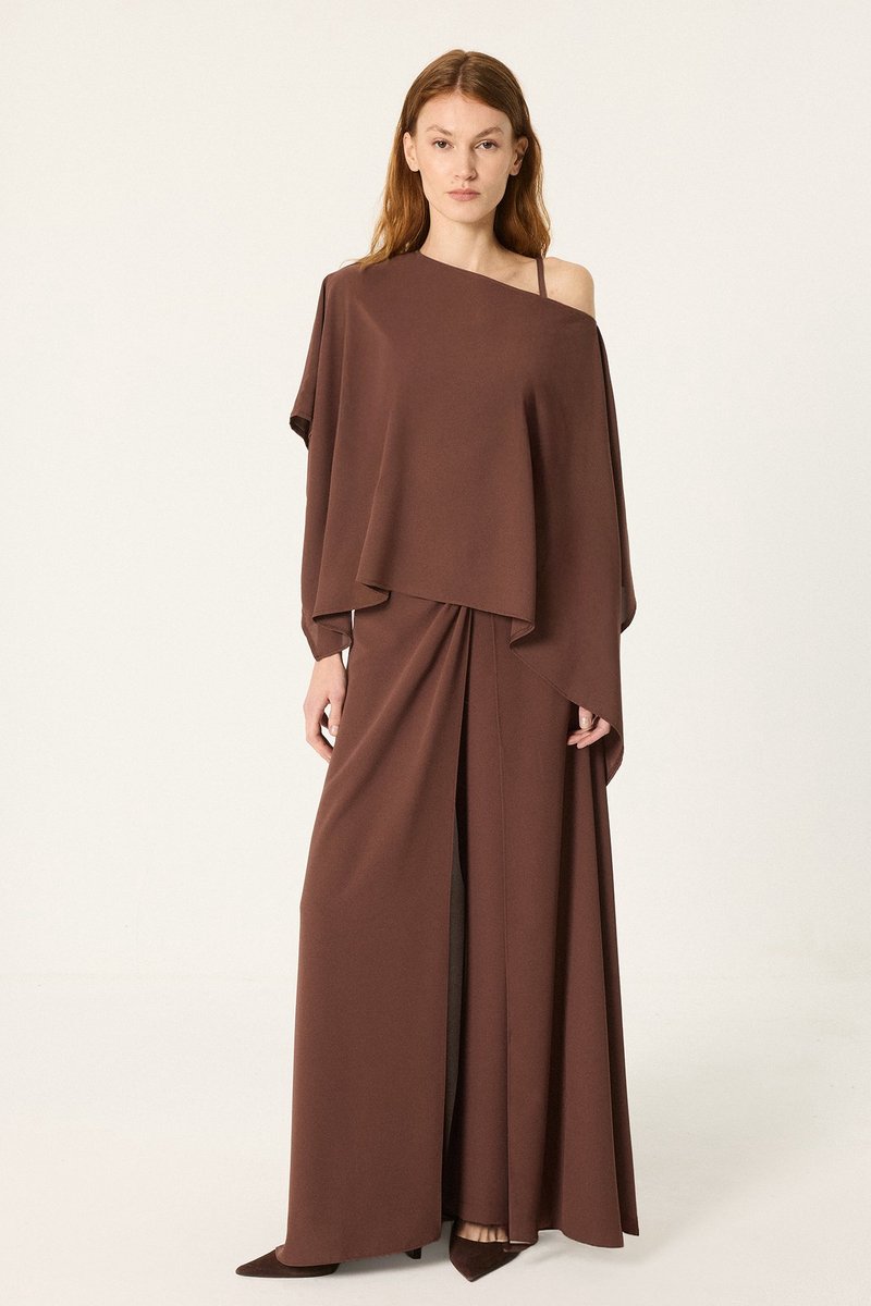 Touché Privé - Set van blouse met vlindermouwen en broek - Bruin - Dames