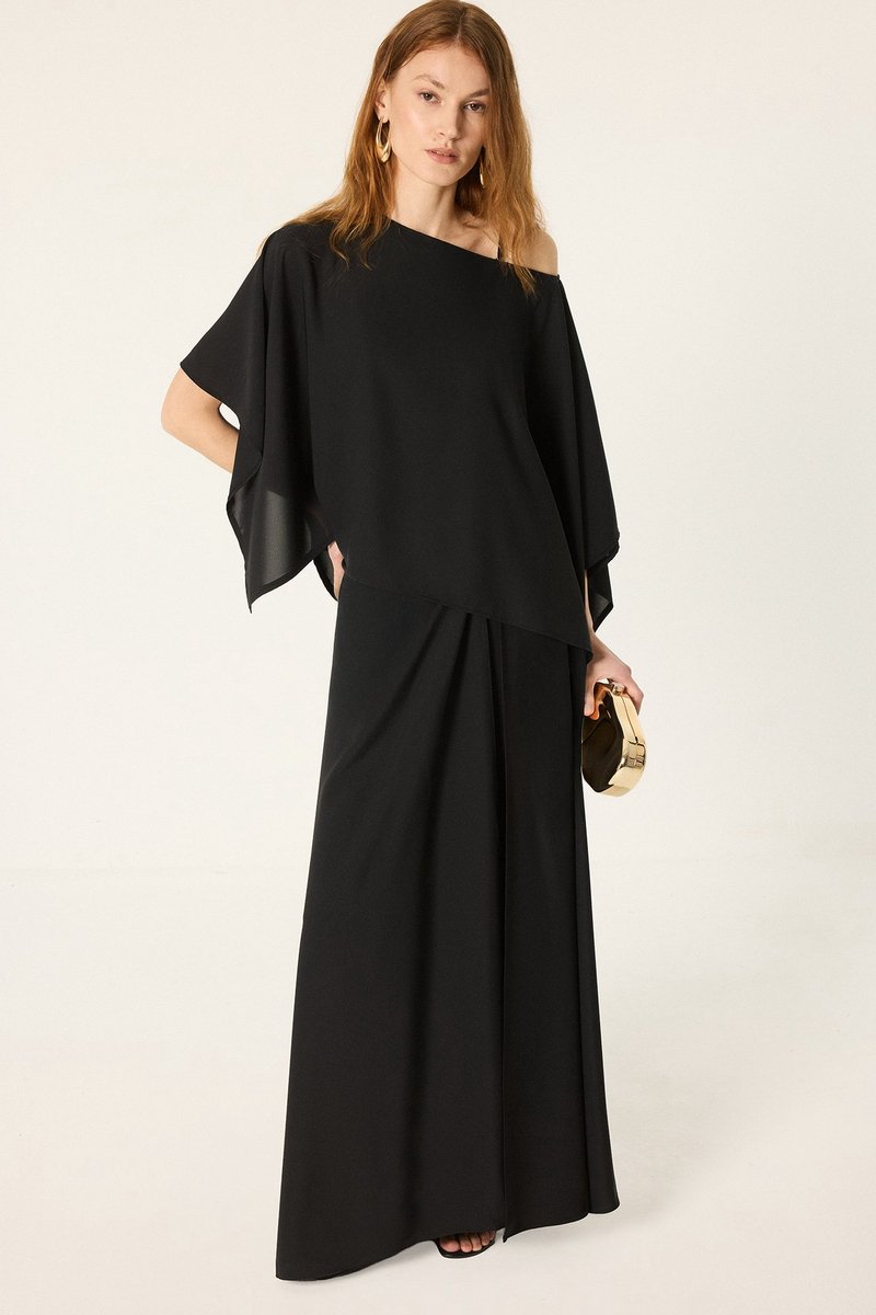 Touché Privé - Set van blouse met vlindermouwen en broek - Zwart - Dames