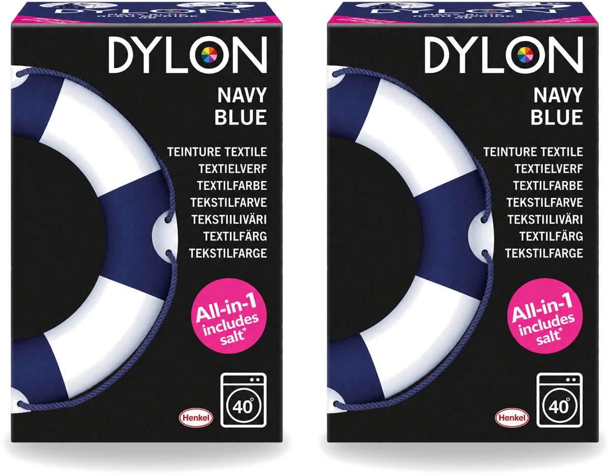 2 x Dylon - Textielverf - Navy Blue - All-in-One - Inclusief Zout - 350g - Voordeelverpakking - 2 stuks