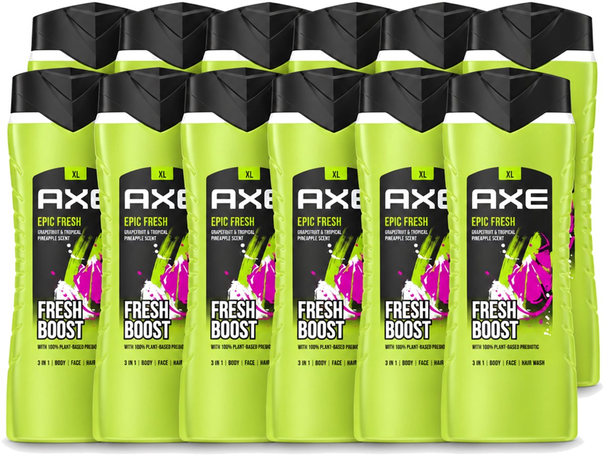 12 x AXE – Douchegel – Epic Fresh Fresh Boost 3-in-1 – 400 ml - Voordeelverpakking - 12 stuks