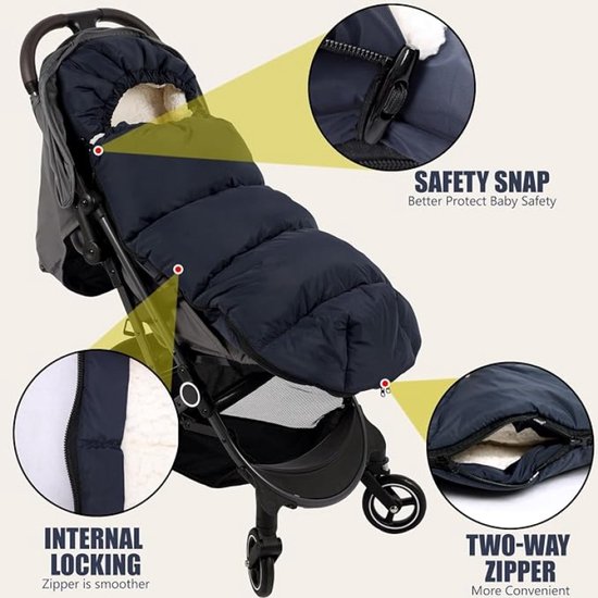 Universele Voetenzak Kinderwagen Winter - Donkerblauw - 100 x 47 cm - Waterdicht - Dubbel Verdikt - Geschikt voor Buggy en Kinderwagen — afbeelding 5