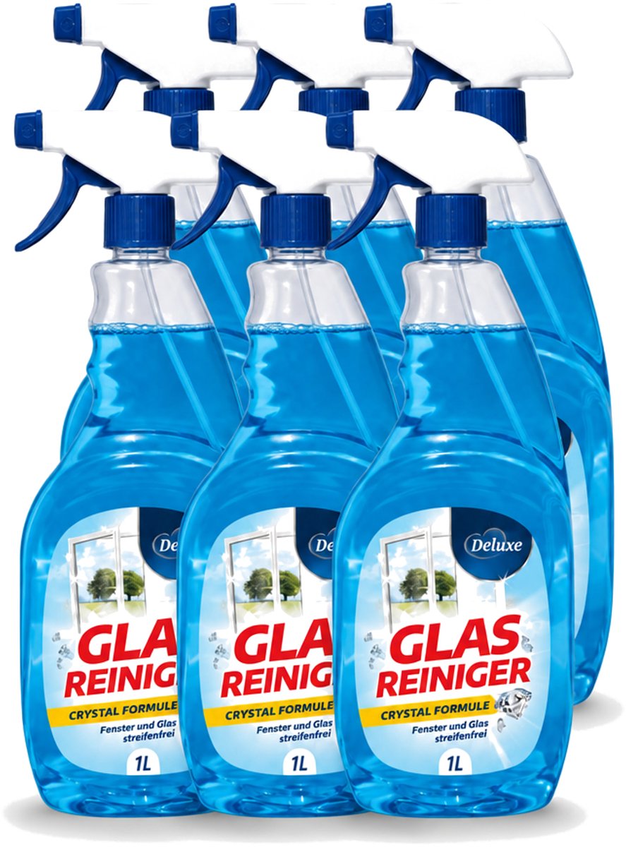 6 x Deluxe - Glasreiniger - Crystal Formule - Streeploze Glans - 1L - Voordeelverpakking - 6 stuks
