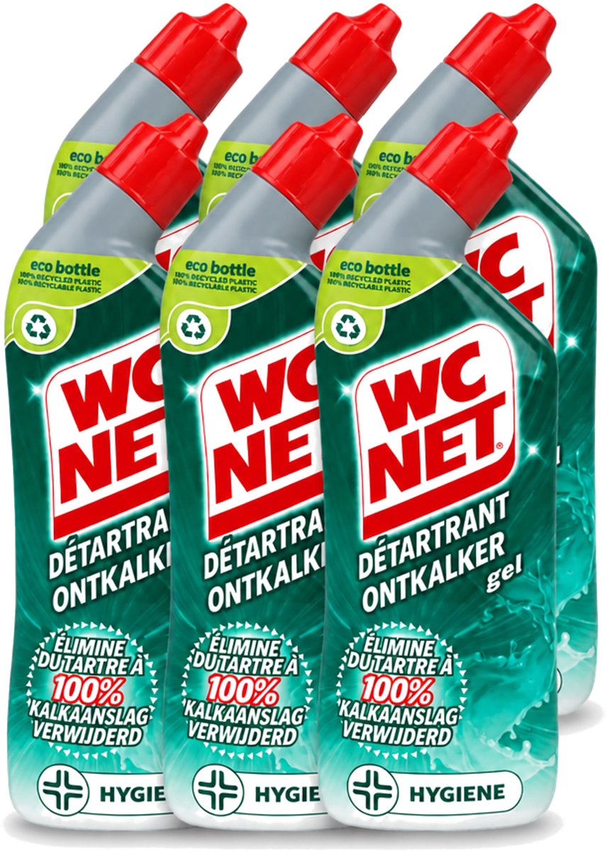 6 x WC Net - Toiletreiniger - Gel - Ontkalkt - Gerecycled Materiaal - 750 ml - Voordeelverpakking - 6 stuks