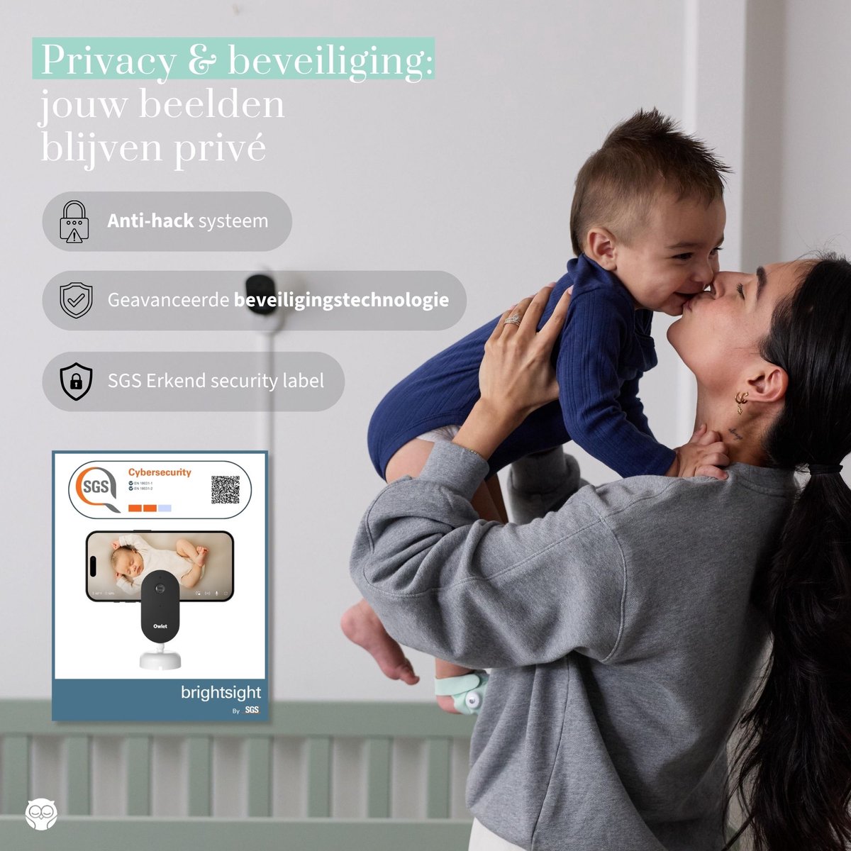 Owlet Dream Sight™ Babyfoon met camera 2K HD Camera – Baby monitor met Huil-, Geluids- & Bewegingsdetectie - Volg overal live via je telefoon met Gratis Dream App - Wit thumbnail 4