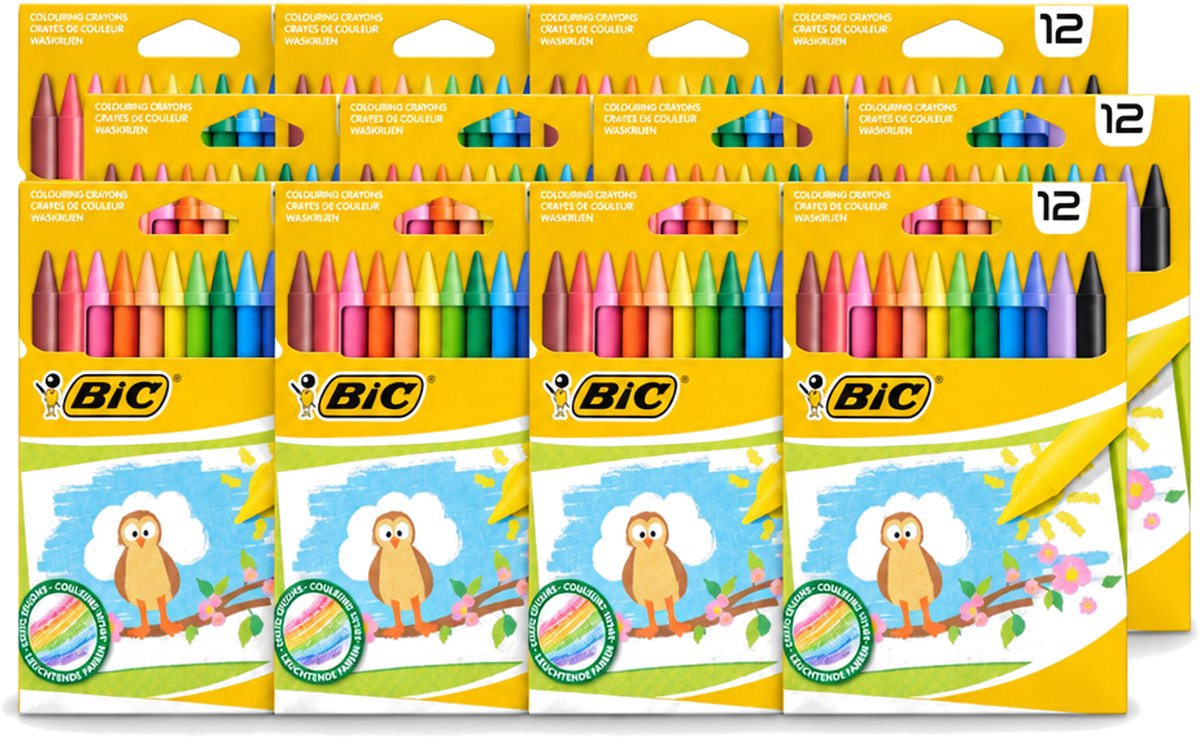 12 x BIC - Waskrijt - Diverse Kleuren - 12 Krijtjes - Voordeelverpakking - 12 stuks