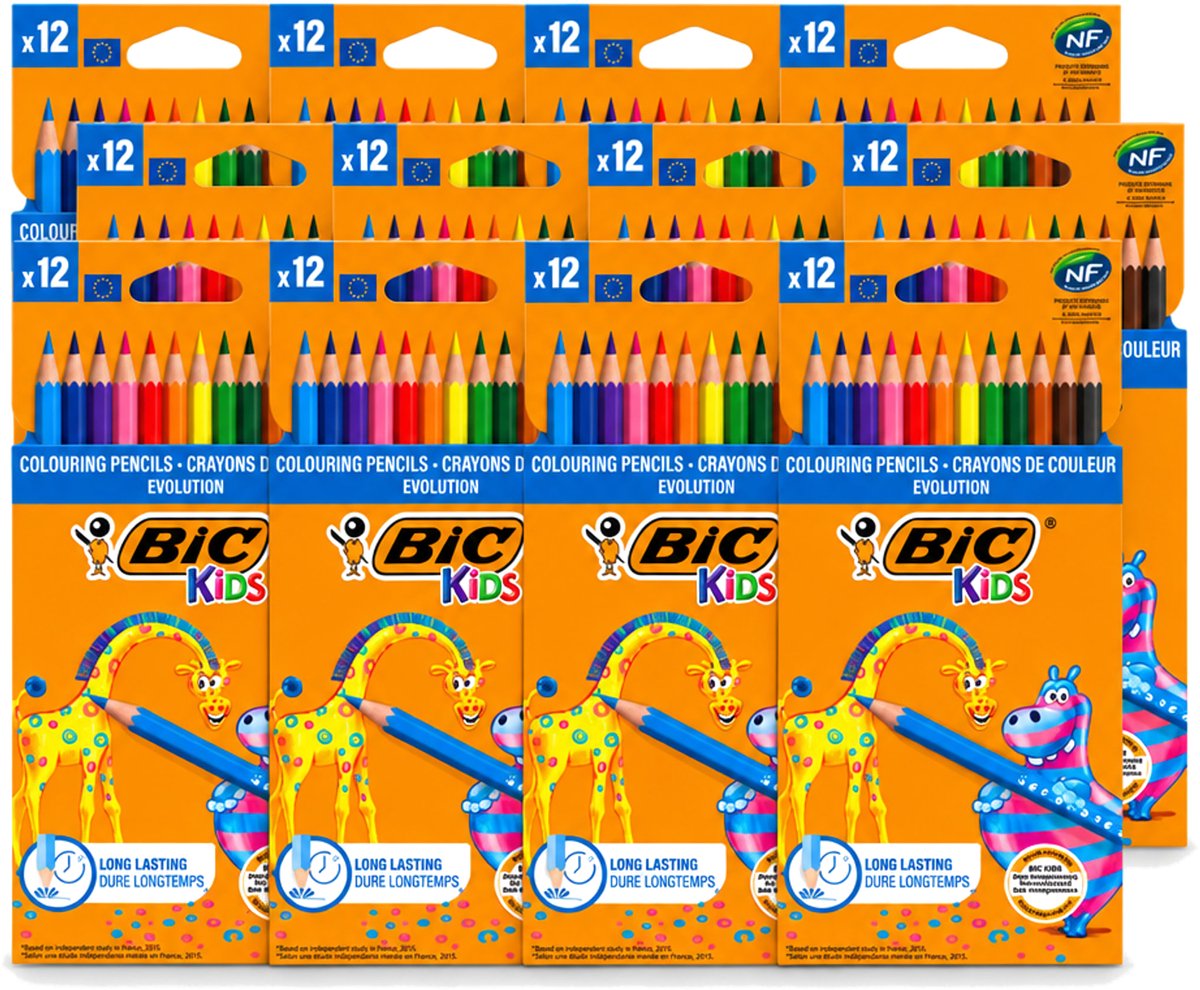12 x Bic Kids - Kleurpotloden - Diverse Kleuren - Evolution - 12 Potloden - Voordeelverpakking - 12 stuks