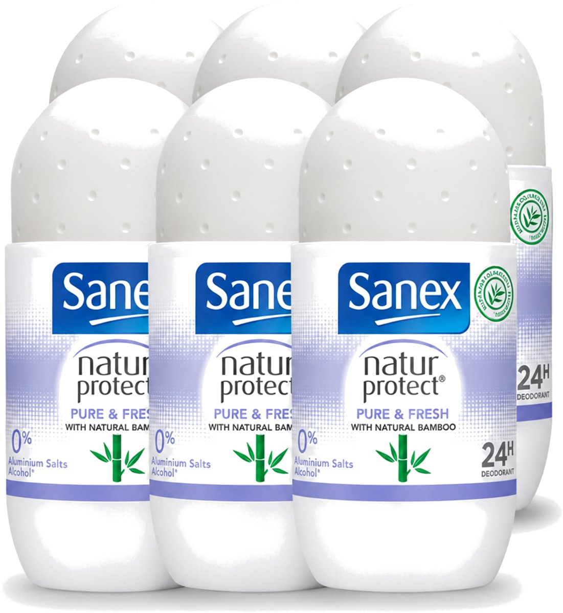 6 x Sanex Natur Protect - Deodorant Roller - Puur & Fris - Met Nattuurlijke Bamboo - 50 ml - Voordeelverpakking - 6 stuks