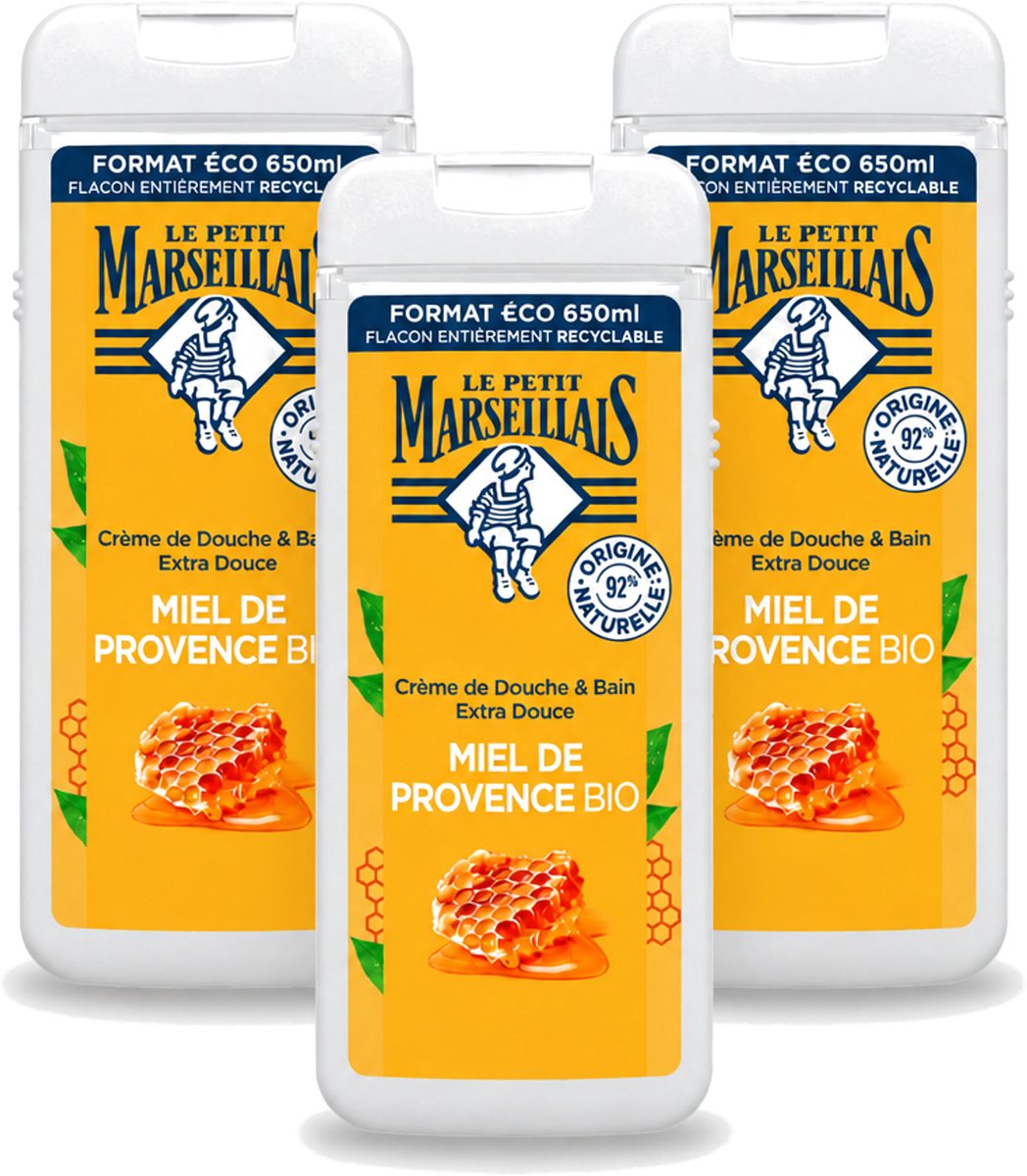 3 x Le Petit Marseillais – Douche & Bad – Honing – 650 ml - Voordeelverpakking - 3 stuks