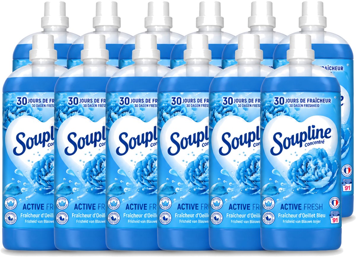 12 x Soupline – Wasverzachter – Active Fresh Frisheid van Blauwe Anjer – 2 L - Voordeelverpakking - 12 stuks