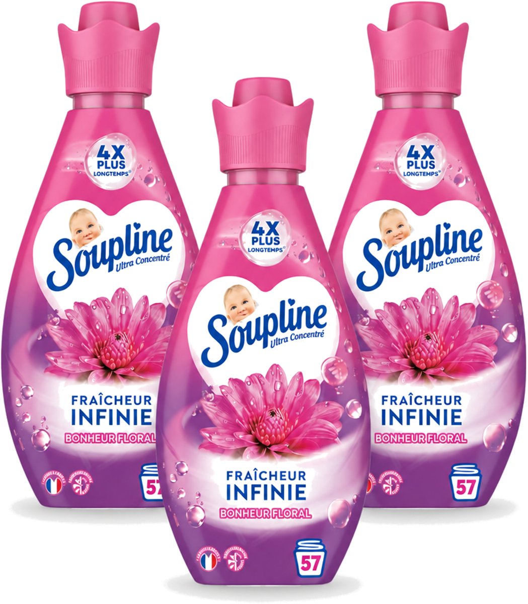 3 x Soupline – Wasverzachter – Infinite Freshness Floral Happiness – 800 ml - Voordeelverpakking - 3 stuks