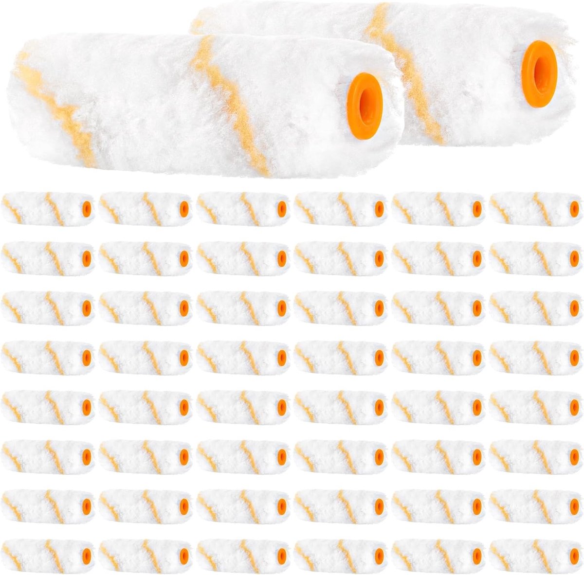 Set van 50 Verfrollers, Klein, 10 cm, Polyester, Verfrollers voor Muurverf, Wit met Gele Strepen, Verfroller Set zonder Handvat, Perfect voor Thuisprojecten en Klussen