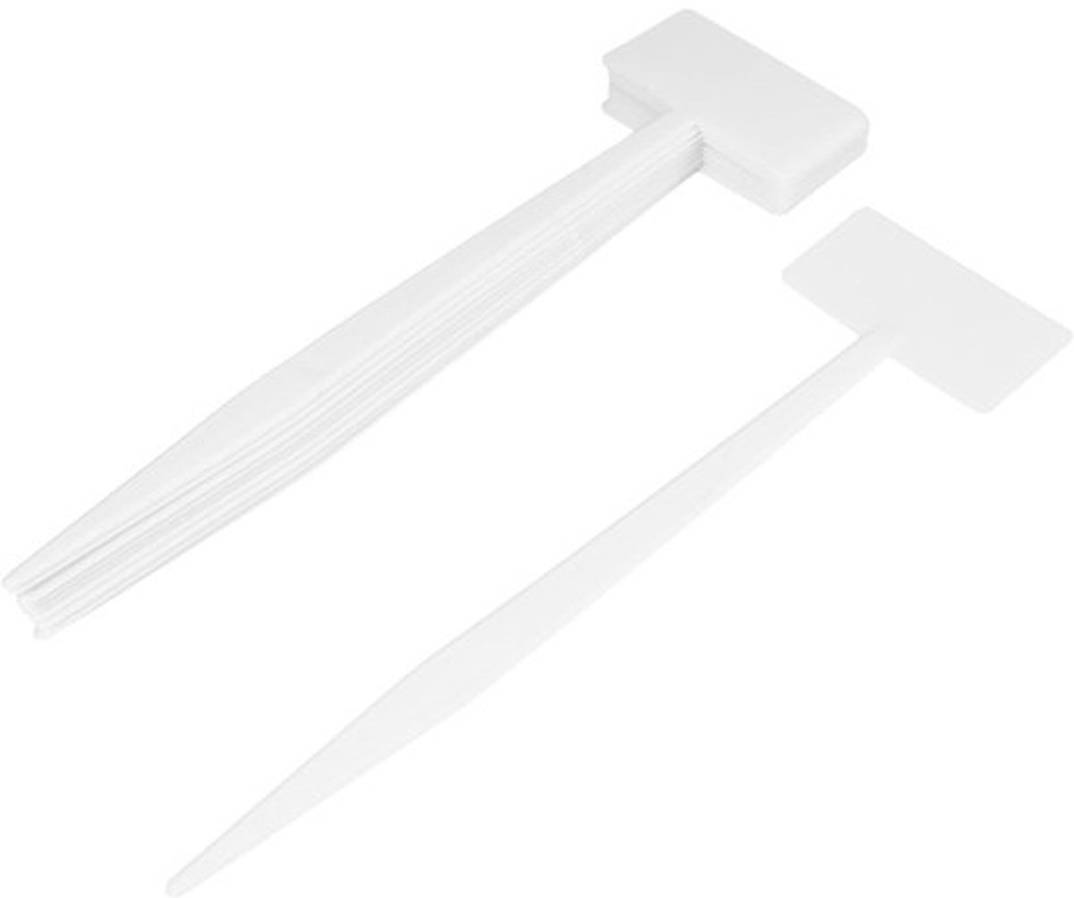 T-vormige tuinlabels - Plantenmarkers - Voor plantenidentificatie - Dubbelzijdig beschrijfbaar - 35,50 x 10,00 cm - Wit