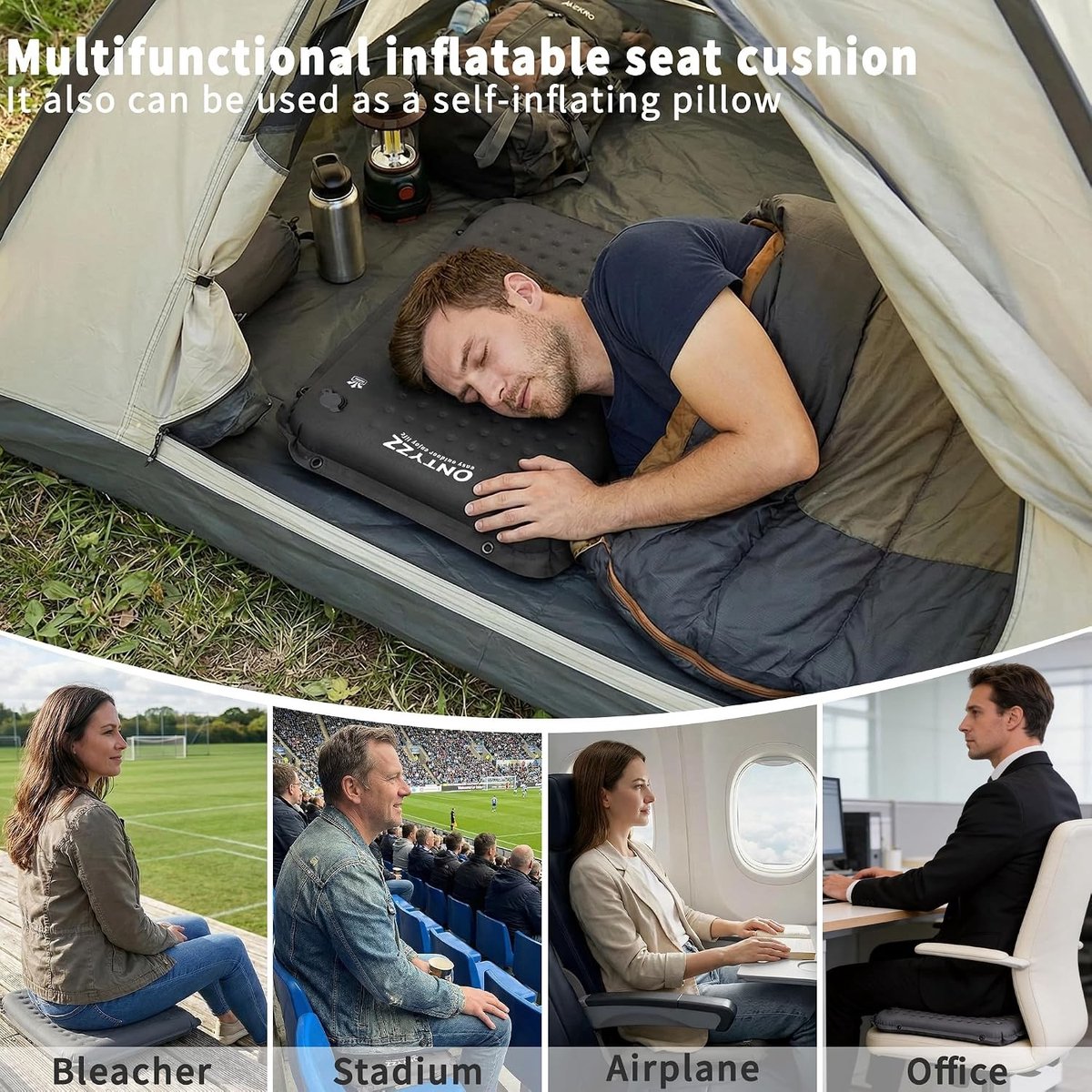 Zelfopblazend Zitkussen 41x33x4cm - Campingmat, Opvouwbaar Kussen voor Hiking en Picknick, Comfortabel en Lichtgewicht