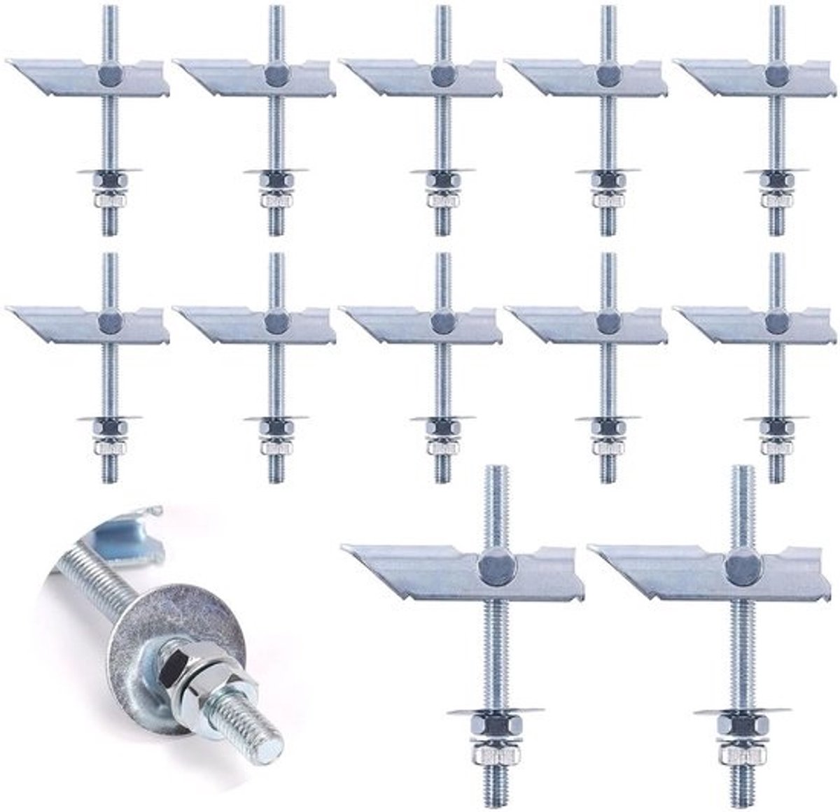 Schroeven met vleugels - Hollewandpluggen - Voor het bevestigen van zware objecten - Uniek kantelsysteem - M8 x 100 mm - 12 stuks - Zilverkleurig