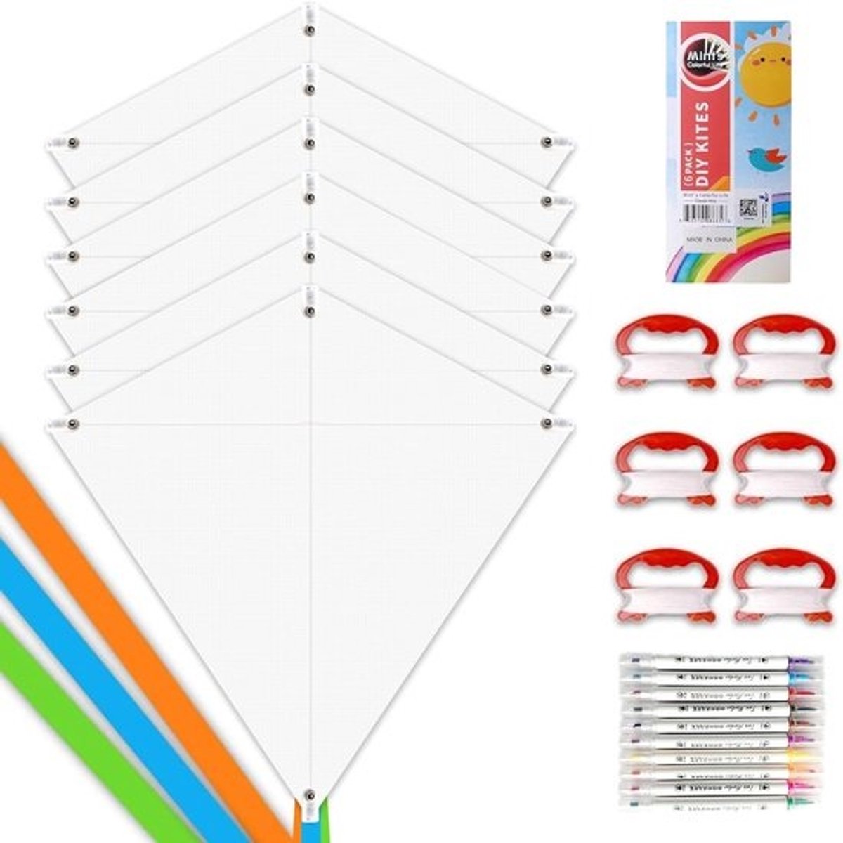 Knutselset voor vliegers - Doe-het-zelfvliegers - Creatief spel - Inclusief markers - 25 inch - Wit