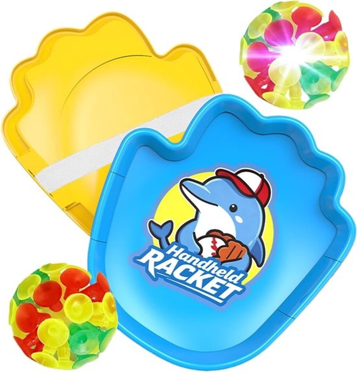 Balspelset - Gooien - vangen - Buitenspelen - Inclusief lichtbal - 18 x 16.5 x 2.3 cm - Multicolor