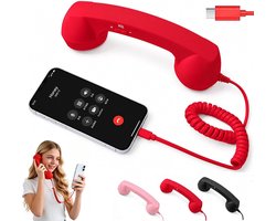 Retro Telefoon - Type-C - Retro telefoonhoorn - Telefoonhoorn met vaste aansluiting - Aansluitend op Mobiel - Koptelefoon - Headset - Woondecoratie - Ergonomisch - Retro telefoonhandset geschikt voor iPhone en Android - Zwart