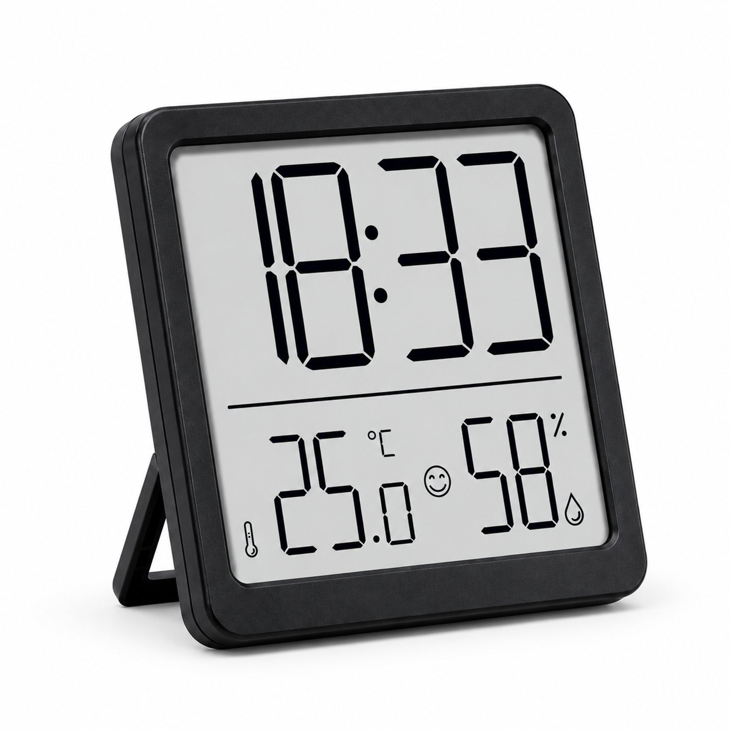 Digitale Thermometer Hygrometer met Klok – Binnen Thermometer – Luchtvochtigheidsmeter – Groot LCD Display – Temperatuur, Luchtvochtigheid & Tijd – Zwart