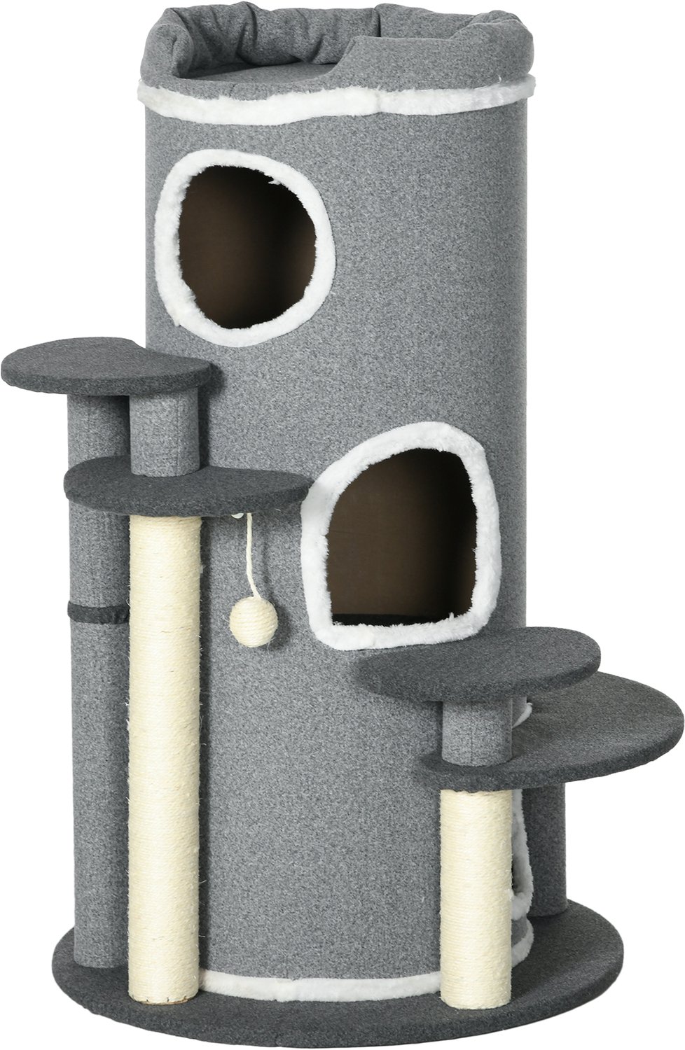 Pawona Krabpaal met krabton - Met 3 niveaus, kattenbed en 4 krabpalen - Ø57 x 99 cm - Grijs
