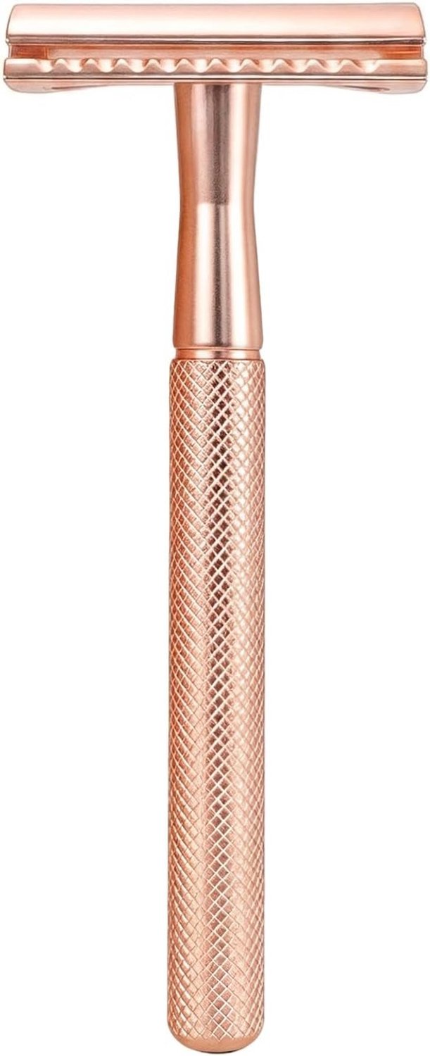 Duurzame Safety Razor Handgreep van Metaal in Champagne Goud met Dubbele Rand en Antislip Grip voor een Glad Scheerresultaat
