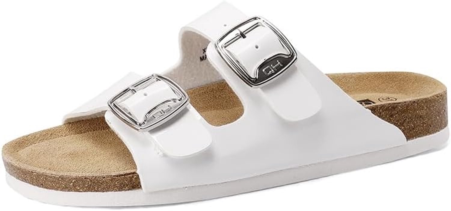 QUEEN HELENA Dames Zomersandalen Dubbele Gesp Lichtgewicht Casual Schoenen Wit