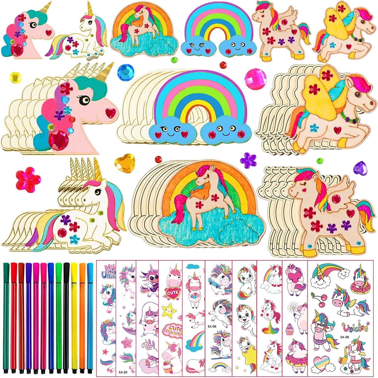 Knutselset - Multicolor - - Houten Eenhoorn Knutselset met Kleurpotloden en Stickers - Voor Kinderen