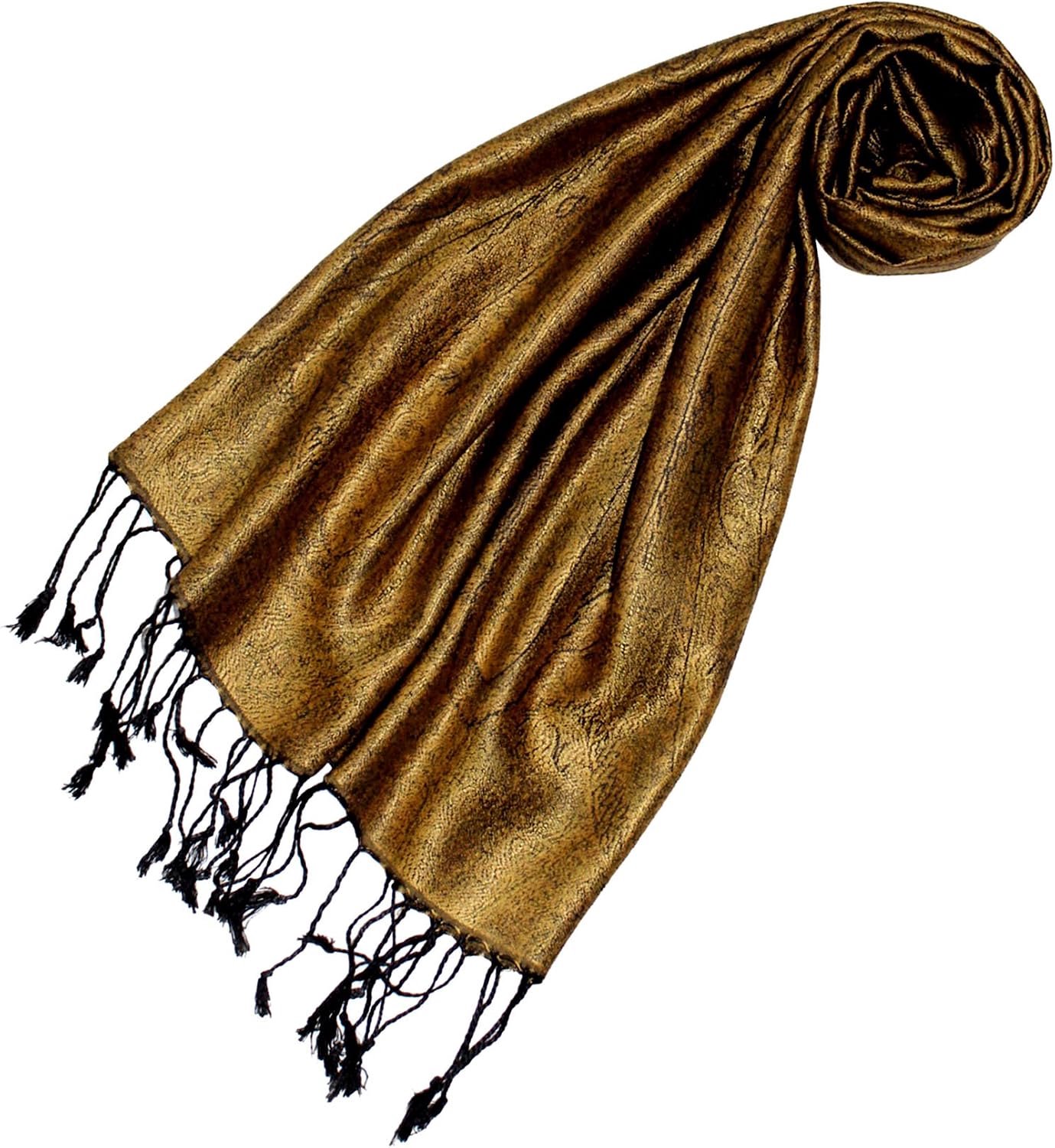 Dames Sjaal 100% Zijde Jacquard Geweven Paisley Patroon Mosterd 35x160cm
