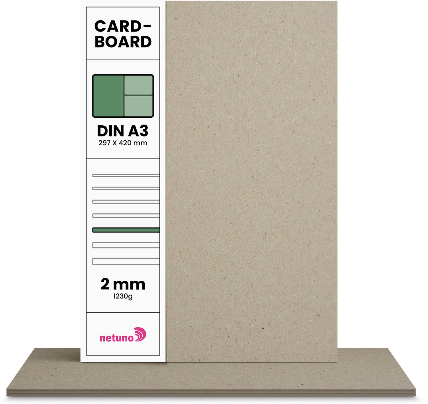 Karton papier - Grijs - A3 - 29,7 x 42 cm - 2mm - 1230 gram - 20 vellen - Netuno