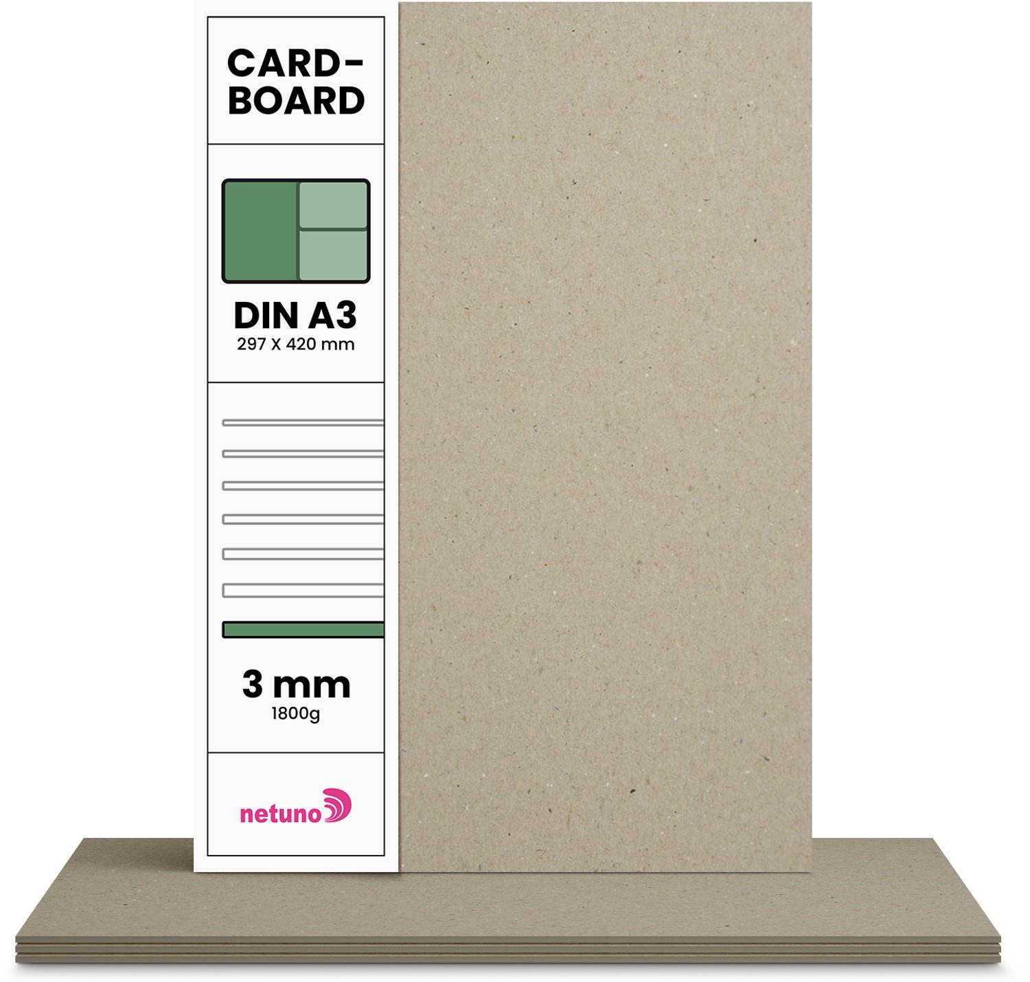 Karton papier - Grijs - A3 - 29,7 x 42 cm - 3mm - 1800 gram - 20 vellen - Netuno