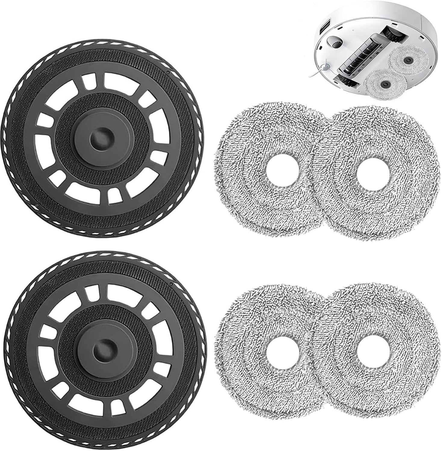 4 stuks dweilpads met 2 reservehouders - accessoires geschikt voor Dreame L10s Ultra - L10s Pro Ultra Heat/ L20 Ultra/ X30 Ultra/ X40 Ultra/ X40 Master/ L40 Ultra robotstofzuigeronderdelen - voor reiniging