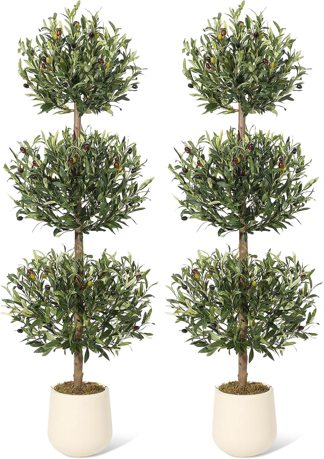 Kunstmatige Olijfboom Groen - 1,5 Meter Hoogte - Set van 2 Stuks - Bolvormig Design - Kunstplant met Pot - Decoratie