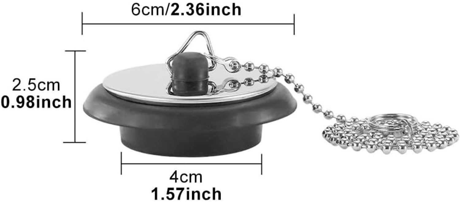 Afvoerstop - Zwart - 40 mm - Gummi met Ketting - Voor Wastafel en Bad