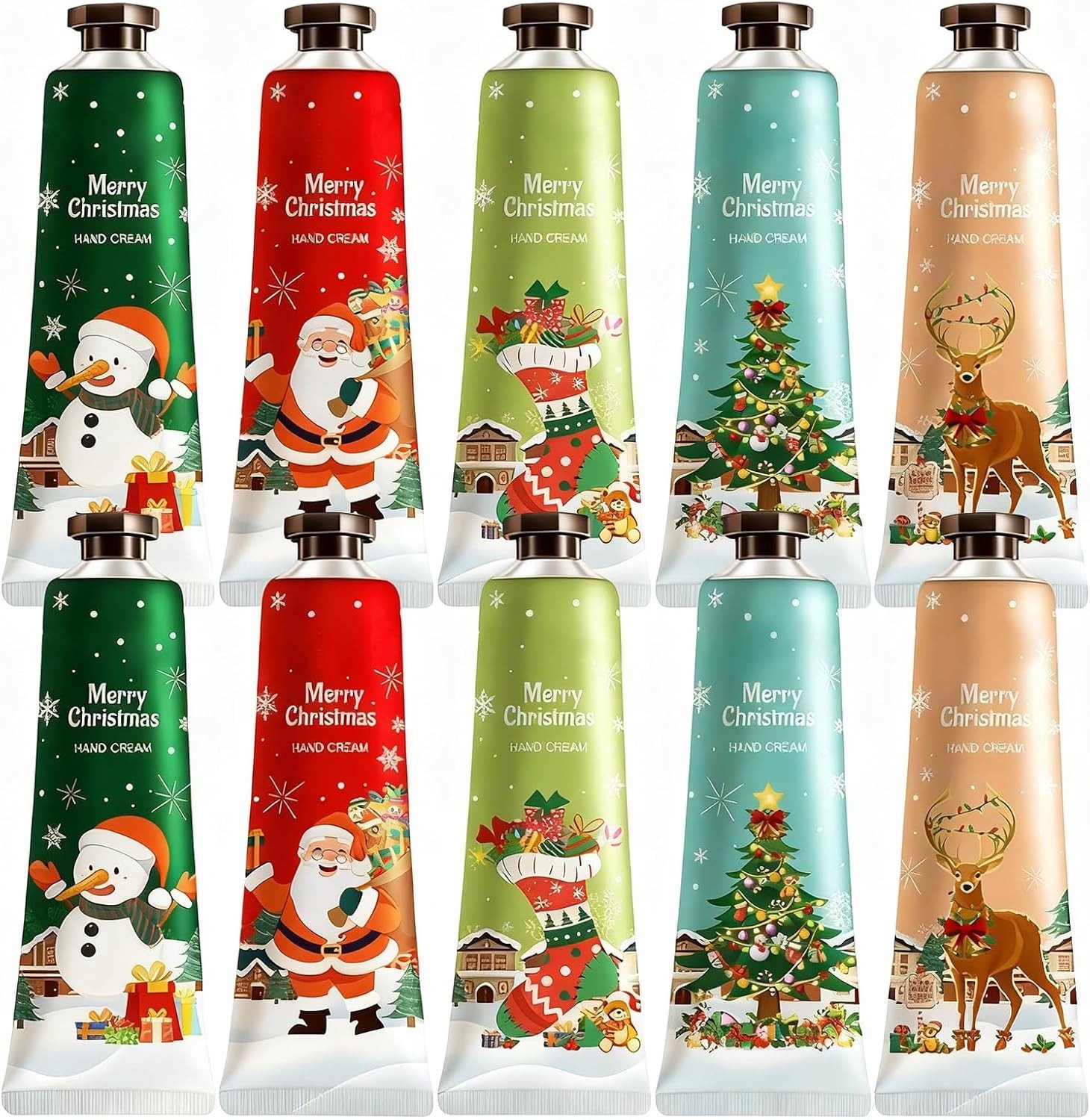10-delige Handcrème Set voor Kerst, Mini Handcrèmes met Vijf Verschillende Geuren, Perfect Cadeau voor Vrouwen en Mannen