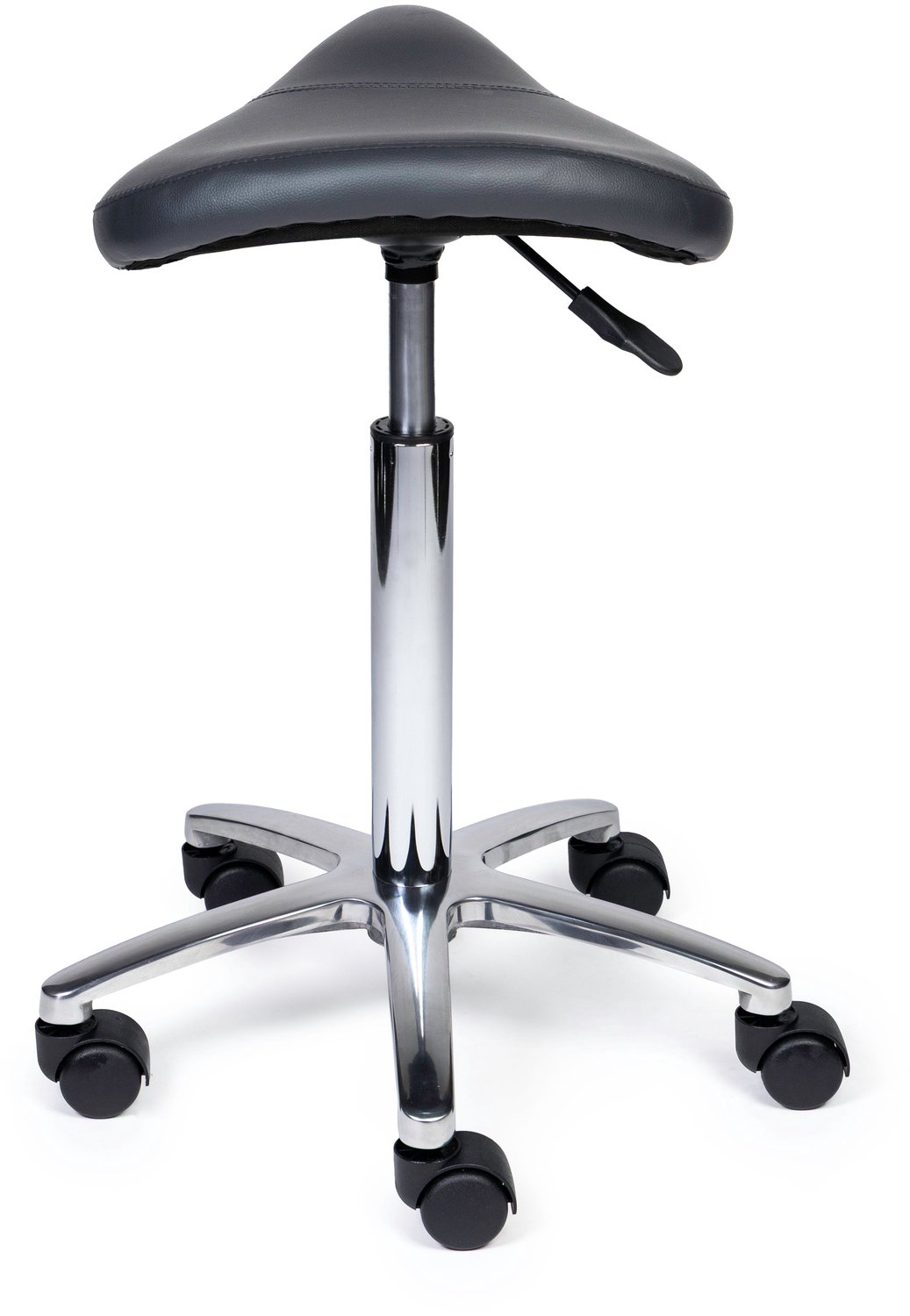 Ergonomische Zadelkruk XS Compact Grijs op Wielen Hoge uitvoering (70-84cm) / Zonder voetensteun / Voetdoppen