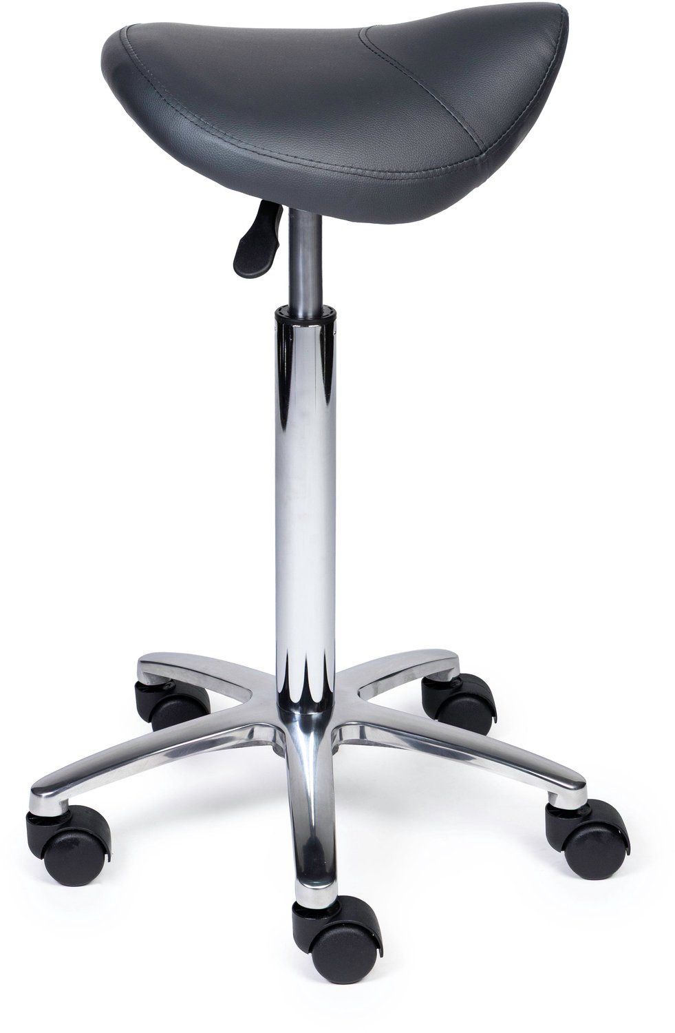 Ergonomische Zadelkruk XS Compact Grijs op Wielen Hoge uitvoering (70-84cm) / Met voetensteun / Voetdoppen