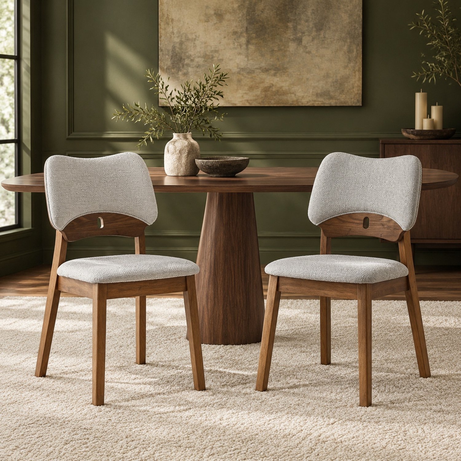 WUVRIE Set van 2 eetkamerstoelen - Vlindervormige rugleuning en gewatteerde zitting - Grijs