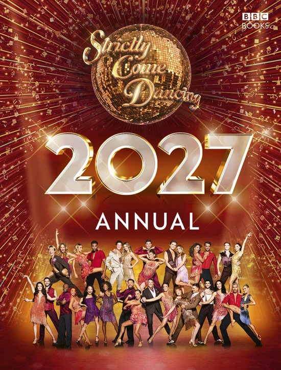 Strictly Come Dancing 2027 jaarboek met een glitterende discobal en een groep dansers in kleurrijke kostuums.